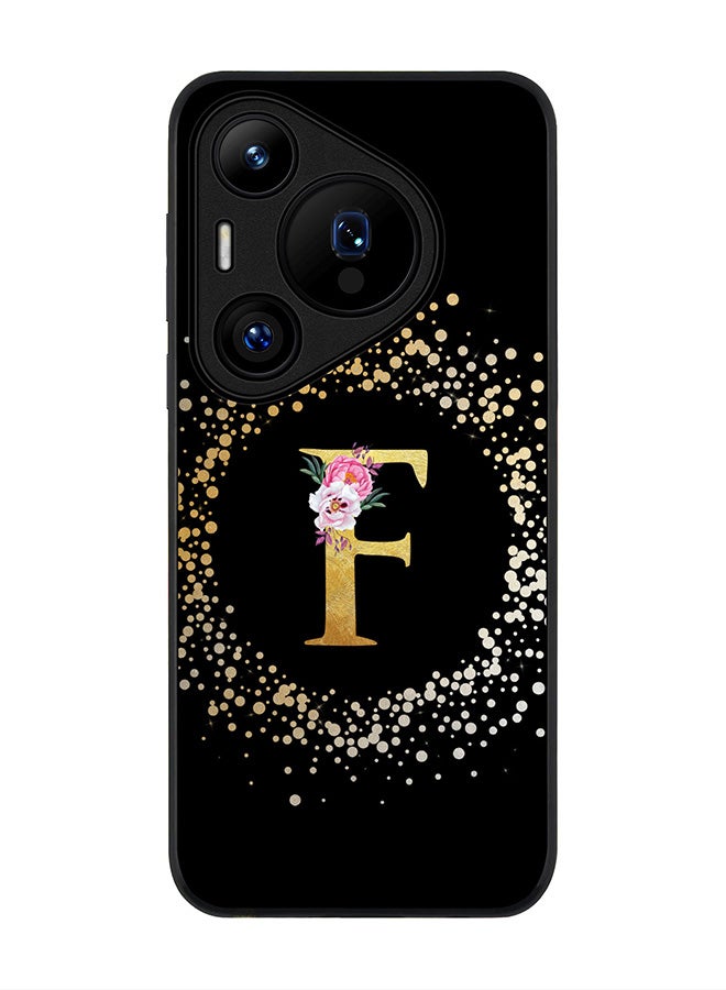 Stylizedd Rugged Black edge case for Huawei Pura 70, Slim fit Case Flexible Cover - Custom Monogram Initial Letter Floral Pattern Alphabet - F ( Black ) - Image 1
