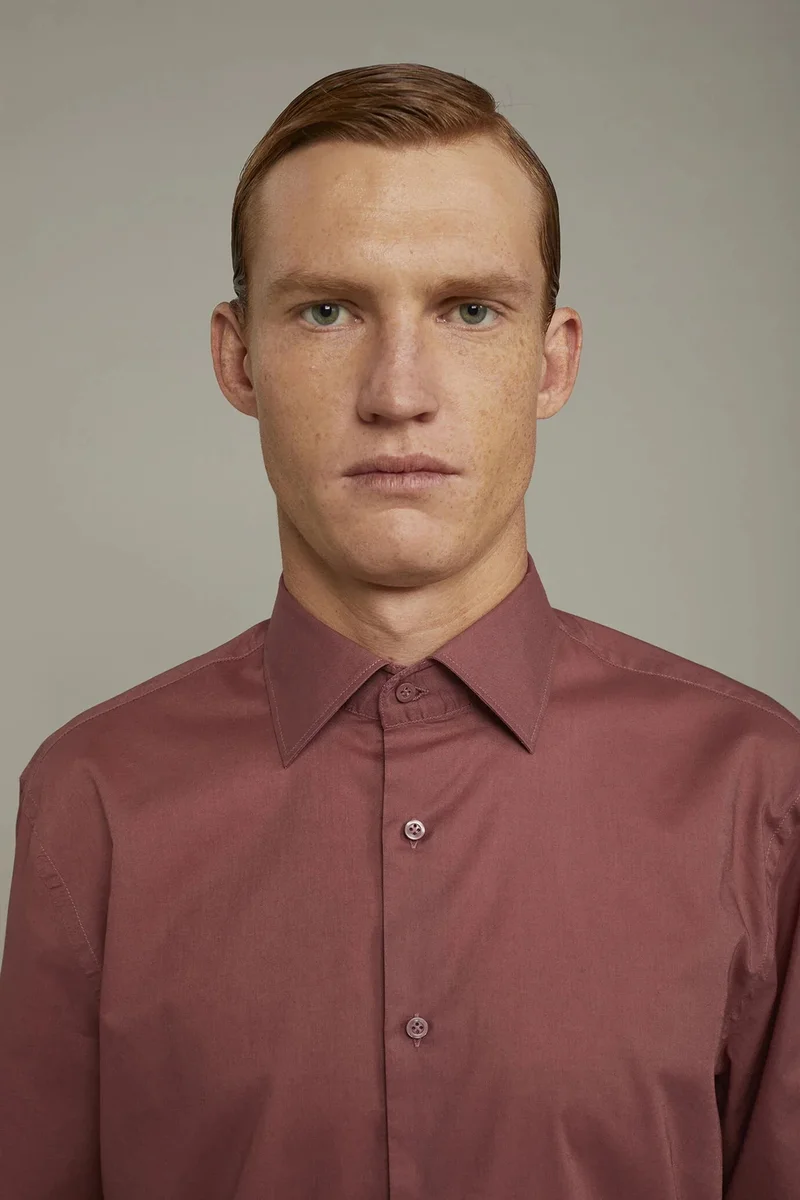 Doppelganger Men's Casual Shirt Classic Collar 100% Cotton Muslin Fabric Solid Color Comfort Fit - Antique Rose