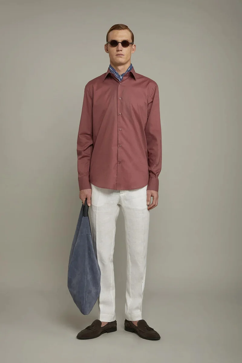 Doppelganger Men's Casual Shirt Classic Collar 100% Cotton Muslin Fabric Solid Color Comfort Fit - Antique Rose