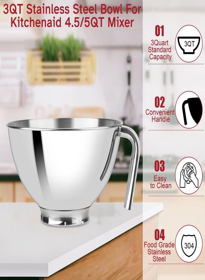 Kitwanda 3 Quart Stainless Bowl for Kitchen Aid Mixing,Stainless Steel Bowl Compatible with Kitchenaid Mixer 4.5/5QT,Not compatible with KitchenAid Artisan Mini 3.5QT - Image 2
