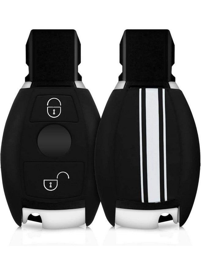 JVCV غطاء مفتاح سيارة JVCV® متوافق مع مفتاح مرسيدس بنز الذكي - شريط رالي (أسود أبيض) - Image 1