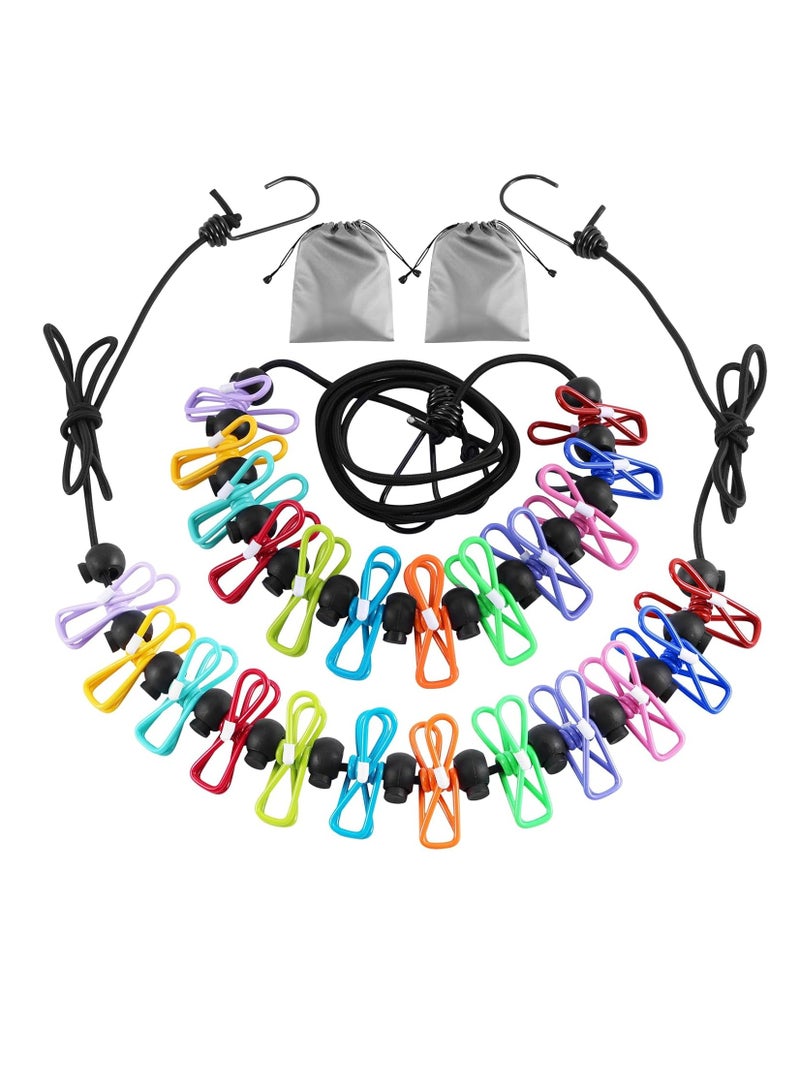2 Pack Camping Clothesline Portable 12 Clothespins, Camping Accessories Travel Clothesline for Outdoor Indoor, Retractable Clothes Line Elastic Clothesline for Camper Hotel Room - Image 1