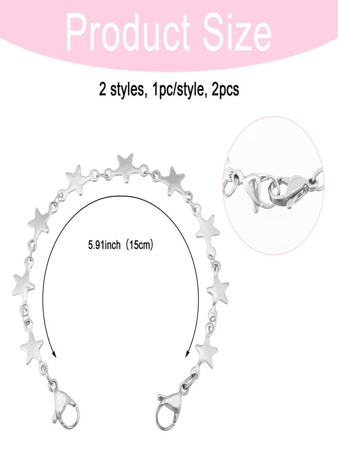 CHGCRAFT 2pcs Heart Link Stainless Steel Interchangeable Medical Alert Bracelet 304 Stainless Steel Star Heart Link Chain Bracelet Making for Fashion Medical bracelets, 5.9inch - Image 2