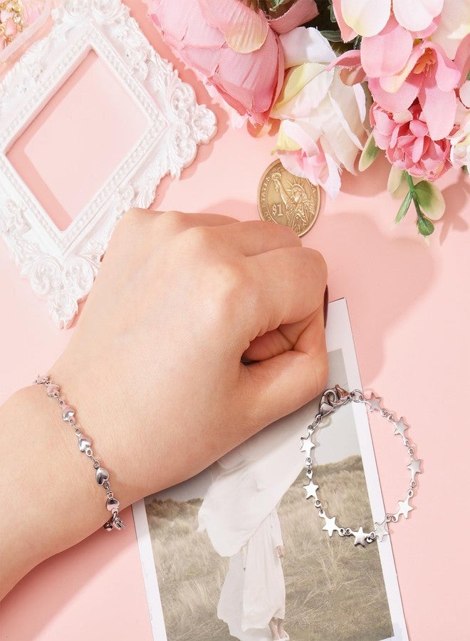 CHGCRAFT 2pcs Heart Link Stainless Steel Interchangeable Medical Alert Bracelet 304 Stainless Steel Star Heart Link Chain Bracelet Making for Fashion Medical bracelets, 5.9inch - Image 3