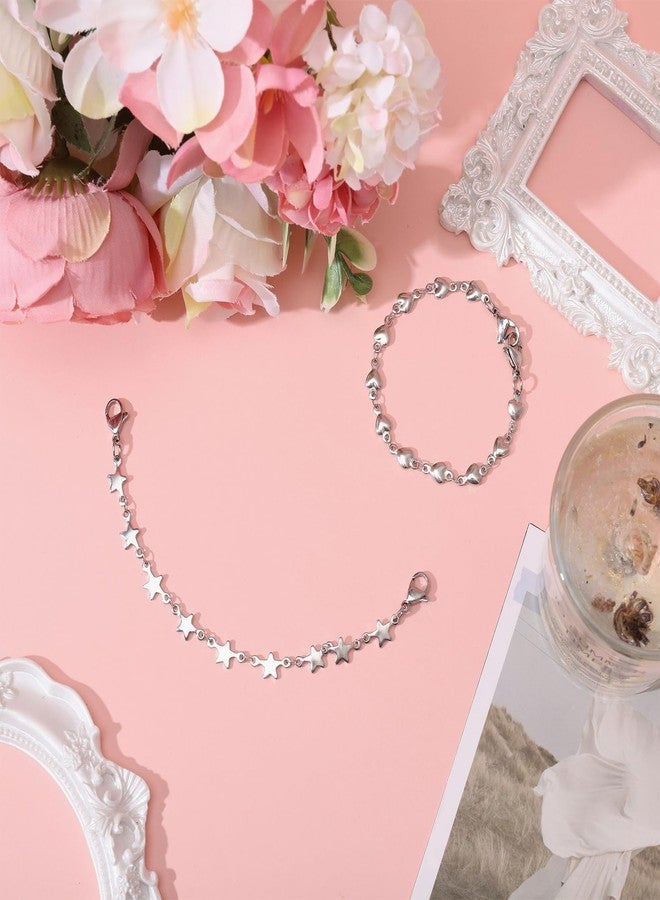 CHGCRAFT 2pcs Heart Link Stainless Steel Interchangeable Medical Alert Bracelet 304 Stainless Steel Star Heart Link Chain Bracelet Making for Fashion Medical bracelets, 5.9inch - Image 4
