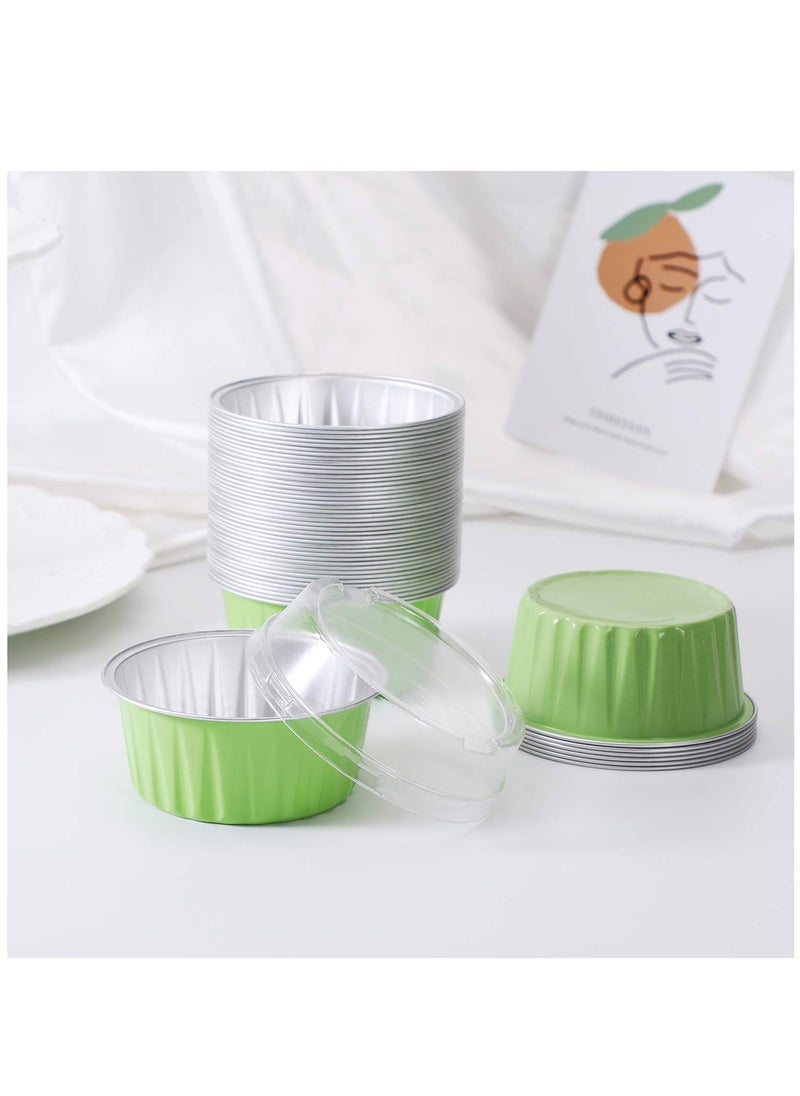 SYOSI - Disposable Foil Ramekins with Lids, 30pcs 5oz 125ml Aluminum Foil Muffin Liners Cupcake Baking Cups, Mini Pie Pans with Lids, Disposable Foil Baking Cups Containers for Creme Brulee - Image 1