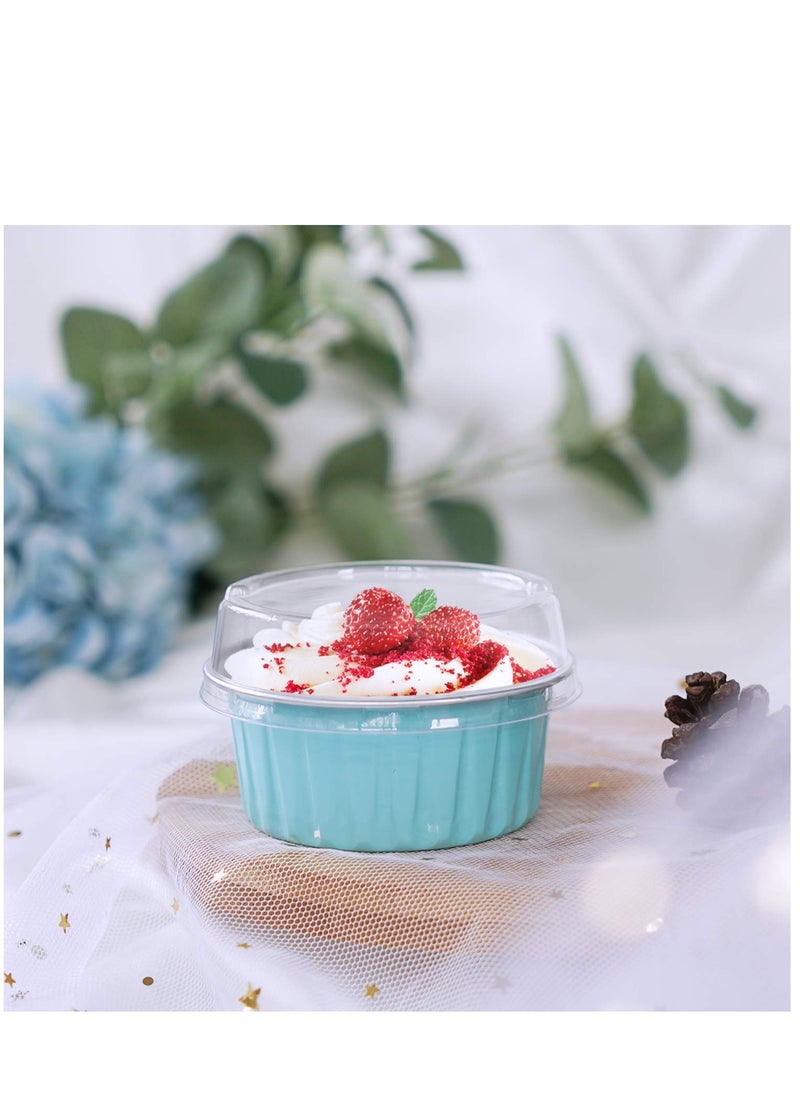 SYOSI - Disposable Foil Ramekins with Lids, 30pcs 5oz 125ml Aluminum Foil Muffin Liners Cupcake Baking Cups, Mini Pie Pans with Lids, Disposable Foil Baking Cups Containers for Creme Brulee - Image 1