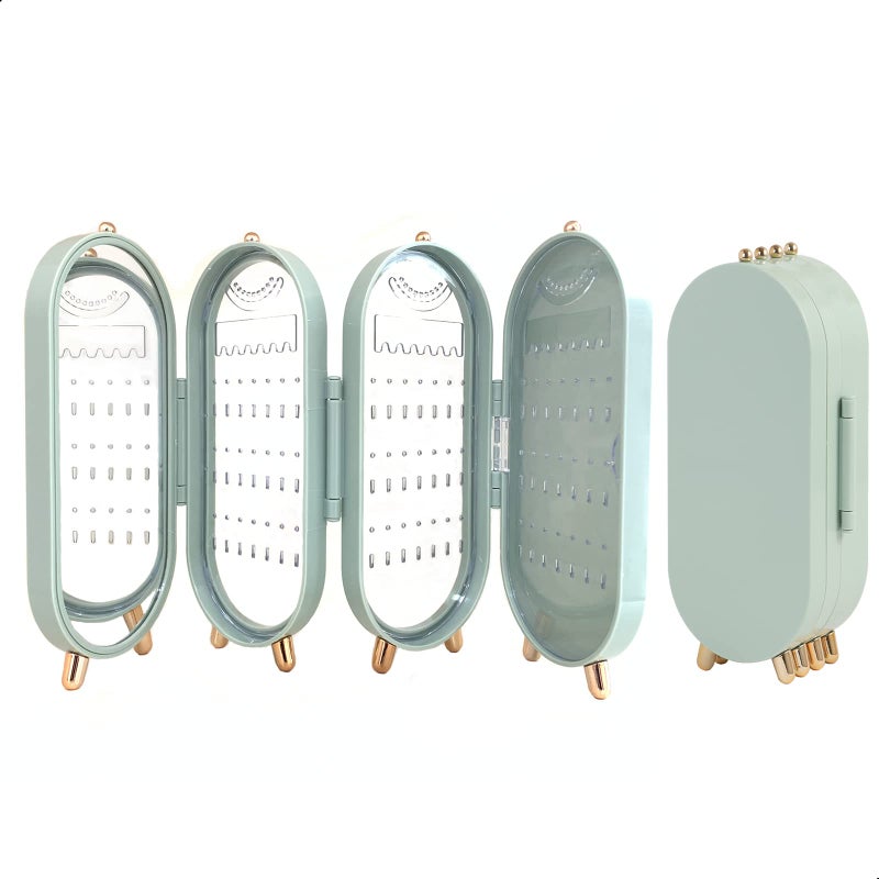 Lejesth Foldable Earring Holder Jewelry Organizer Box with Mirror, 4-Layer Dustproof Earring Necklace Display Stand Jewelry Box with 153 Holes for Women and Girls, Gifts for Girl (Light Green) - Image 1