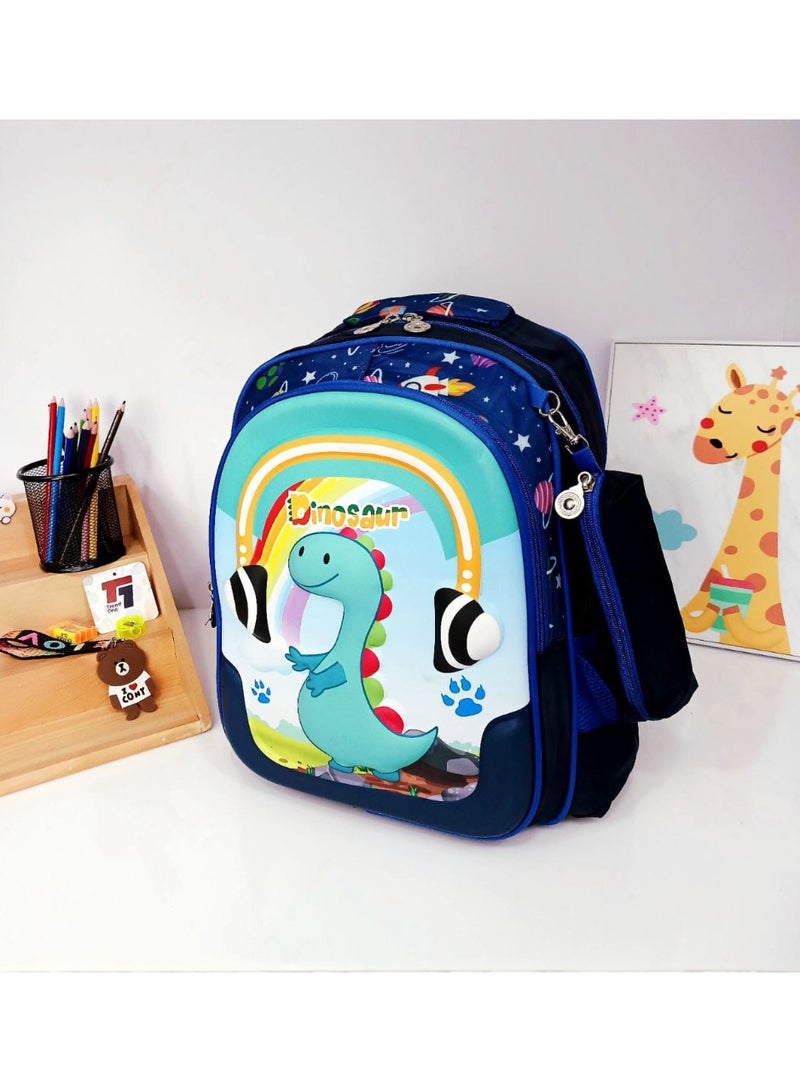 Kids School Backpack, 3D Dinosaur Design, Waterproof Nylon, Blue, Suitable for 6-12 Years Old,