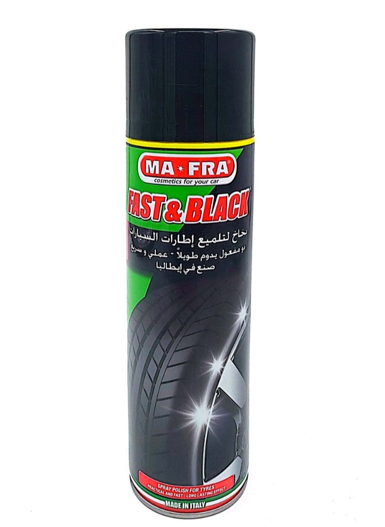 MAFRA Fast And Black Tyre Polisher Spray For Car Care, 500 Ml 