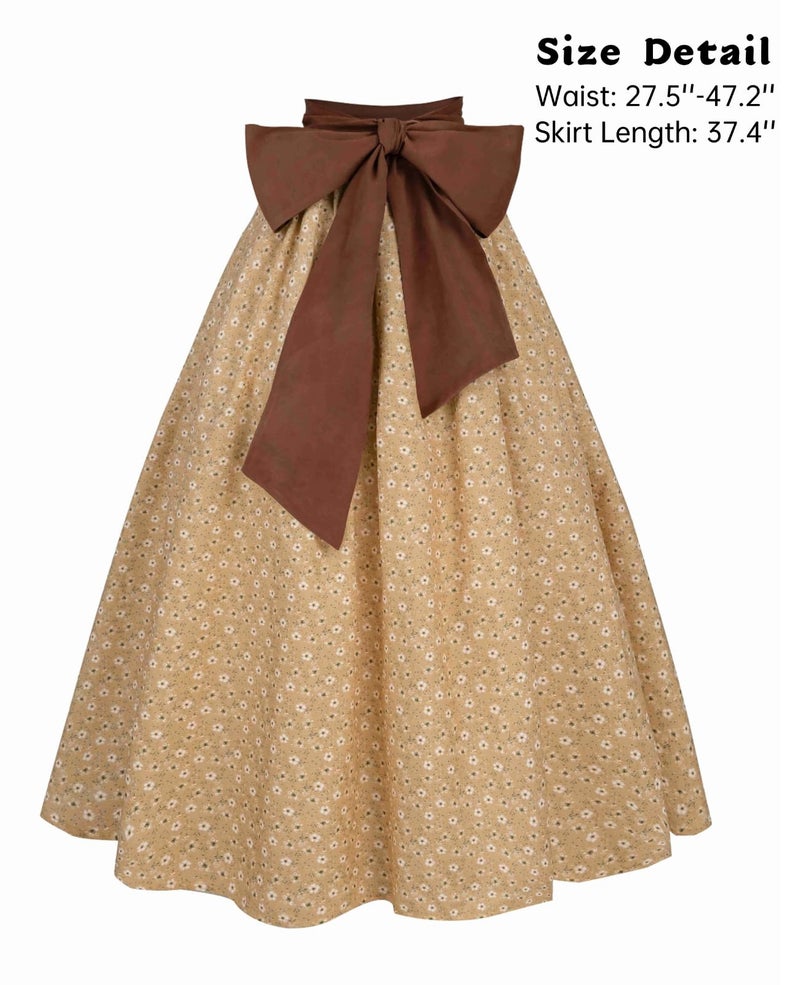 NSPSTT Women Pioneer Colonial Skirt Girls Peasant Prairie Skirt Civil War Trek Floral Costume, Brown - Image 3