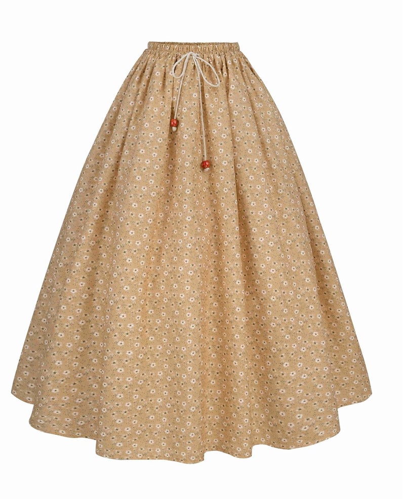NSPSTT Women Pioneer Colonial Skirt Girls Peasant Prairie Skirt Civil War Trek Floral Costume, Brown - Image 4