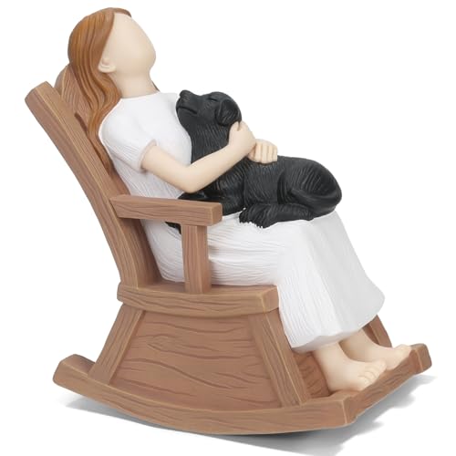 Symbullize Dog Lover Gift Hand Painted Figurine Girl Loyal Black Dog on Rocking Chair Cozy Home Decor Statue Emotional Comfort Keepsake for Pet Lovers - Image 1