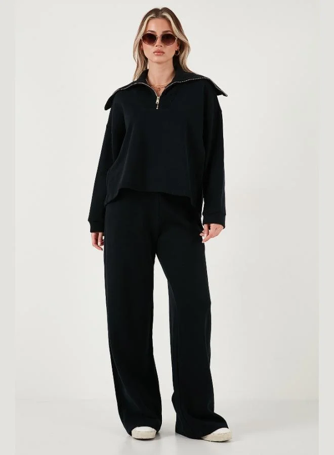 ليلا طقم نسائي ليلا قطن بقصة واسعة وياقة بسحاب نصفي وأكمام طويلة