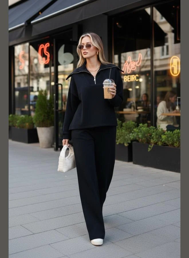 ليلا طقم نسائي ليلا قطن بقصة واسعة وياقة بسحاب نصفي وأكمام طويلة