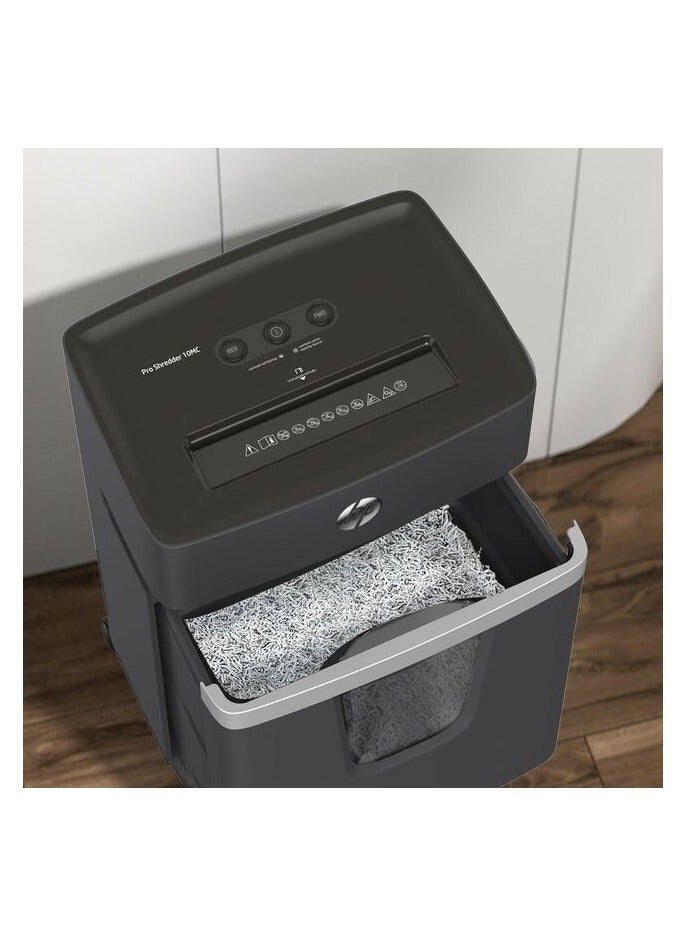 HP Pro Shredder 10MC Office Paper Shredder Machine, P-4 Security, Micro Cut, 10 Sheets, 25L Bin - 2812 Black - Image 3