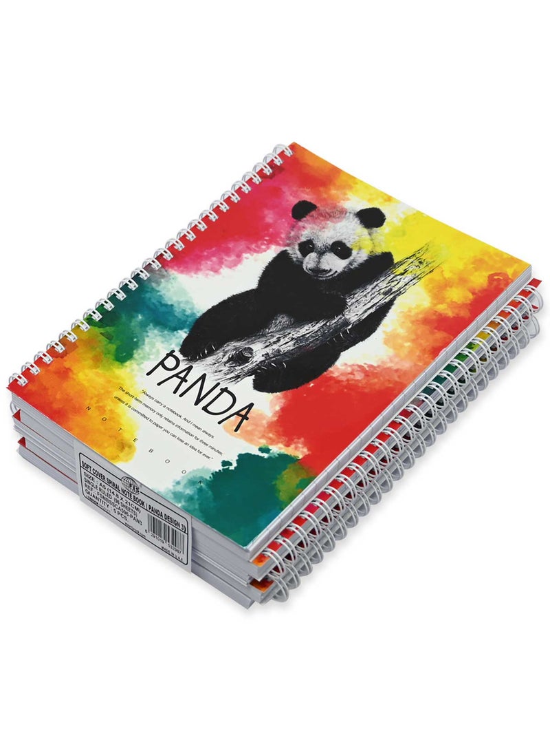 FIS Pack Of 5 Spiral Soft Cover Notebook, 96 Sheets A5 Panda Design 3 -FSNBSSCA596-PAN3 - Image 3