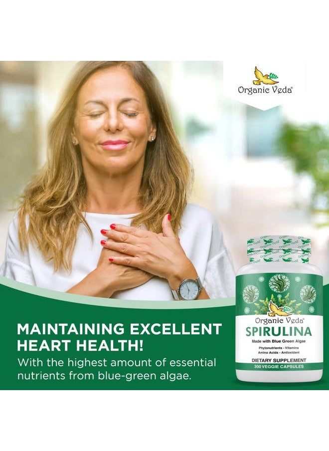 Organic Veda - Spirulina Capsules, 1500mg - Green Superfood Dietary Supplement - Organic Blue-Green Algae Packed with Nutrients, Vitamins, Amino Acid, & Antioxidant - Vegan, Gluten-Free - 300 Count - Image 1