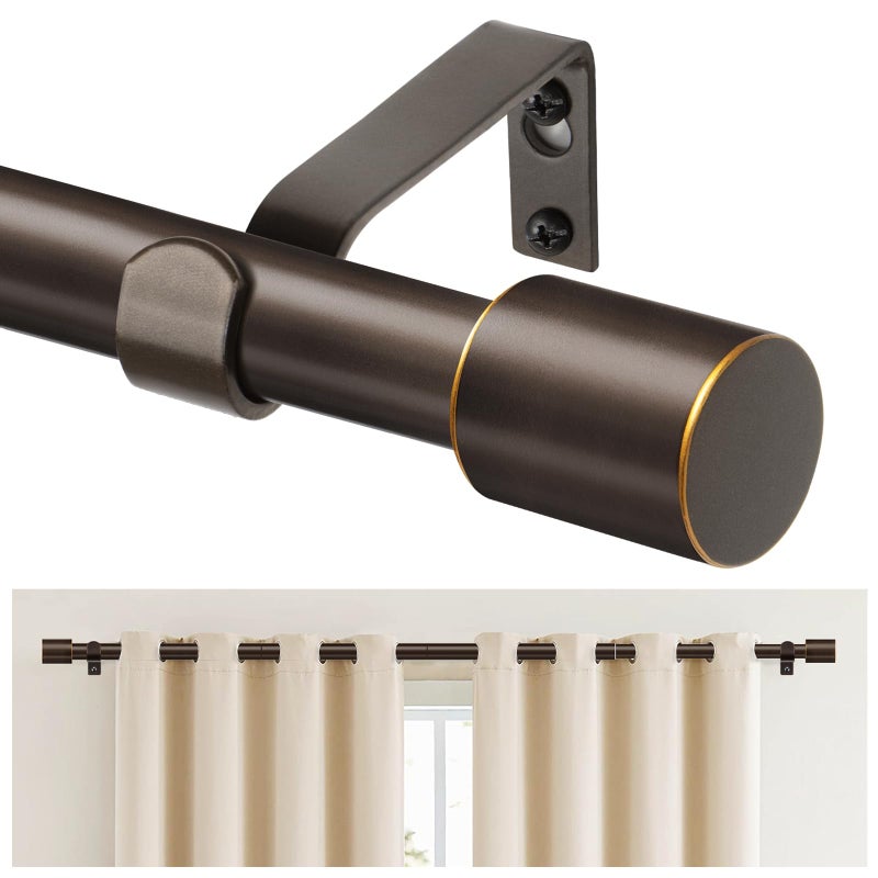 TONIAL Curtain Rod 32 to 58 Inch(2.6 to 4.8 ft), Adjustable Splicing Window Curtain Rods, 3/4 Drapery Rods for Windows 20 to 53 Inch, Decorative Single Rod with Modern Cap Finial, Bronze - Image 1