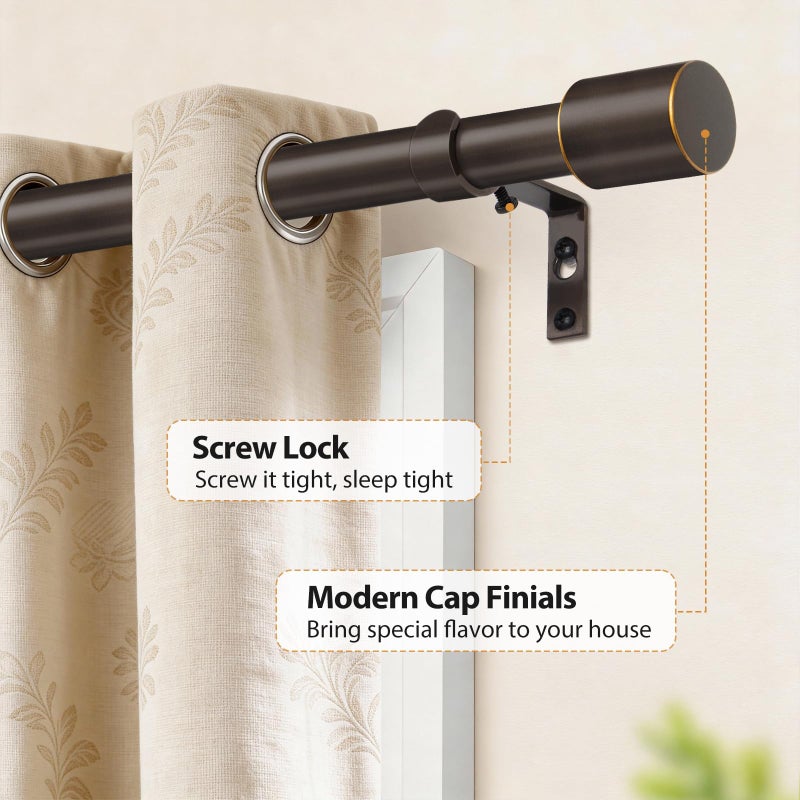 TONIAL Curtain Rod 32 to 58 Inch(2.6 to 4.8 ft), Adjustable Splicing Window Curtain Rods, 3/4 Drapery Rods for Windows 20 to 53 Inch, Decorative Single Rod with Modern Cap Finial, Bronze - Image 3