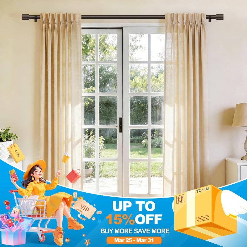 TONIAL Curtain Rod 32 to 58 Inch(2.6 to 4.8 ft), Adjustable Splicing Window Curtain Rods, 3/4 Drapery Rods for Windows 20 to 53 Inch, Decorative Single Rod with Modern Cap Finial, Bronze - Image 2
