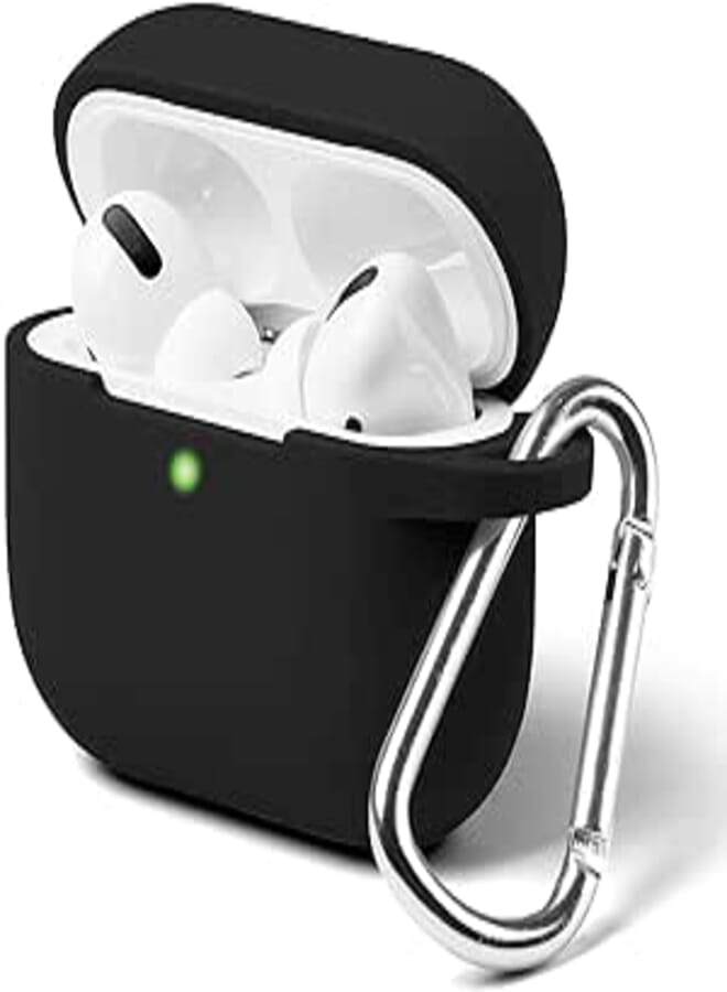 OR Silicone Case for AirPods Pro, Protective Shockproof Wireless Charging Earbuds Case Cover Skin with Keychain kit Set Compatible for Apple AirPods Pro 2019 (Black)