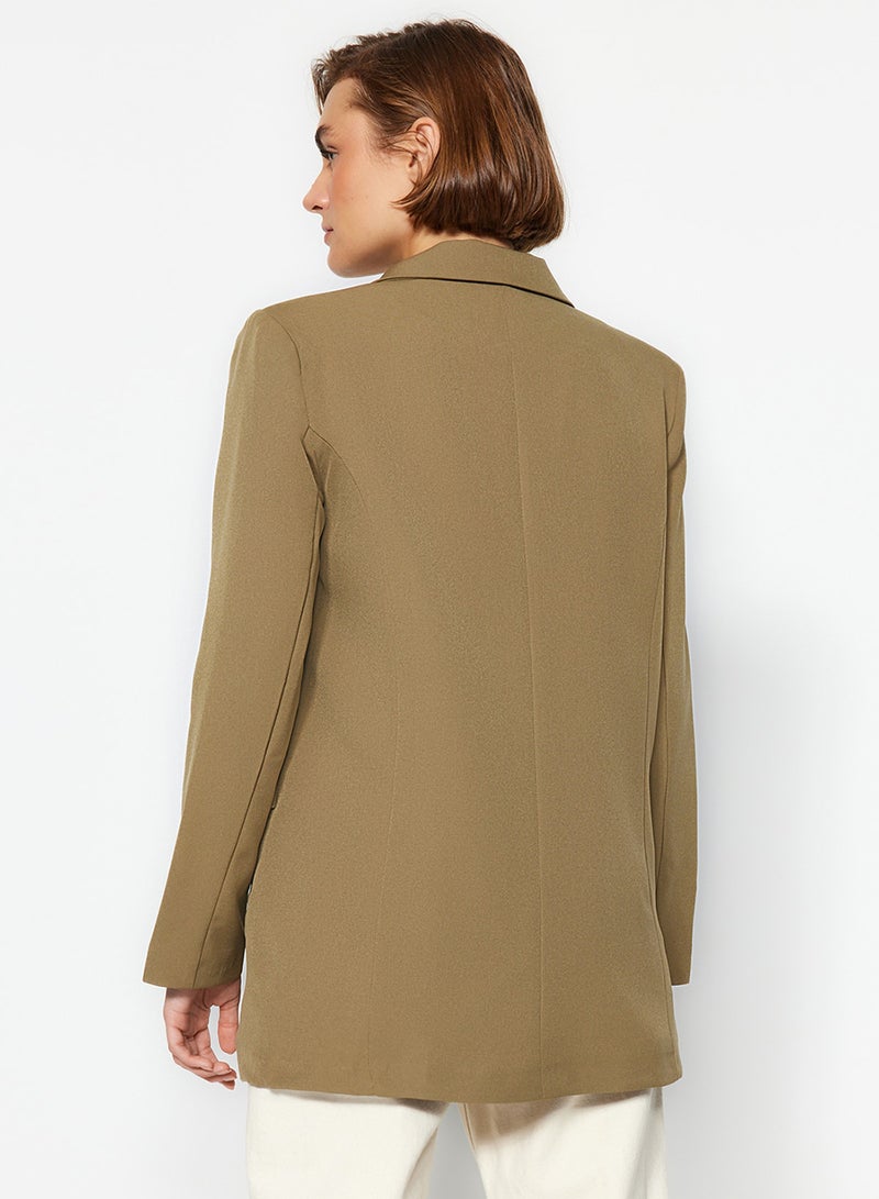 trendyol Light Khaki Oversize Lined Buttoned Woven Blazer Jacket TWOAW22CE0167 - Image 4