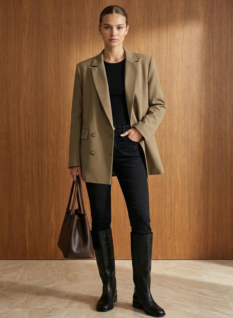 trendyol Light Khaki Oversize Lined Buttoned Woven Blazer Jacket TWOAW22CE0167 - Image 1