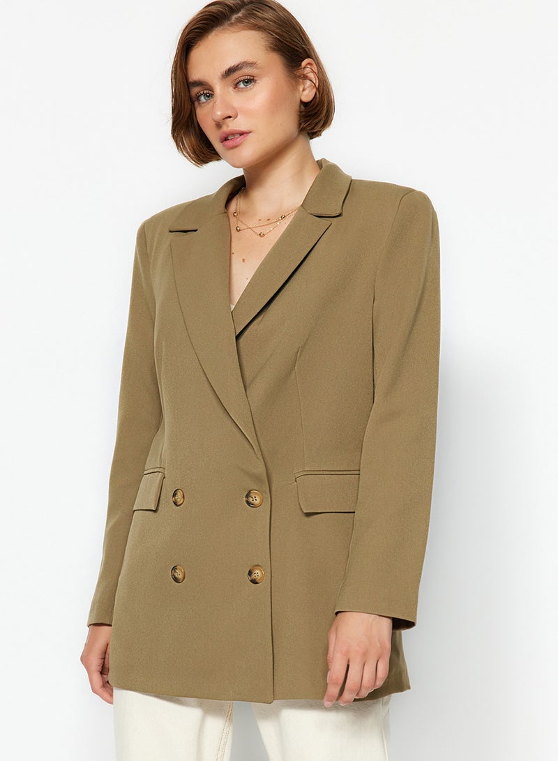 trendyol Light Khaki Oversize Lined Buttoned Woven Blazer Jacket TWOAW22CE0167 - Image 3