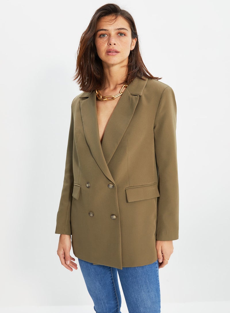 trendyol Light Khaki Oversize Lined Buttoned Woven Blazer Jacket TWOAW22CE0167 - Image 5