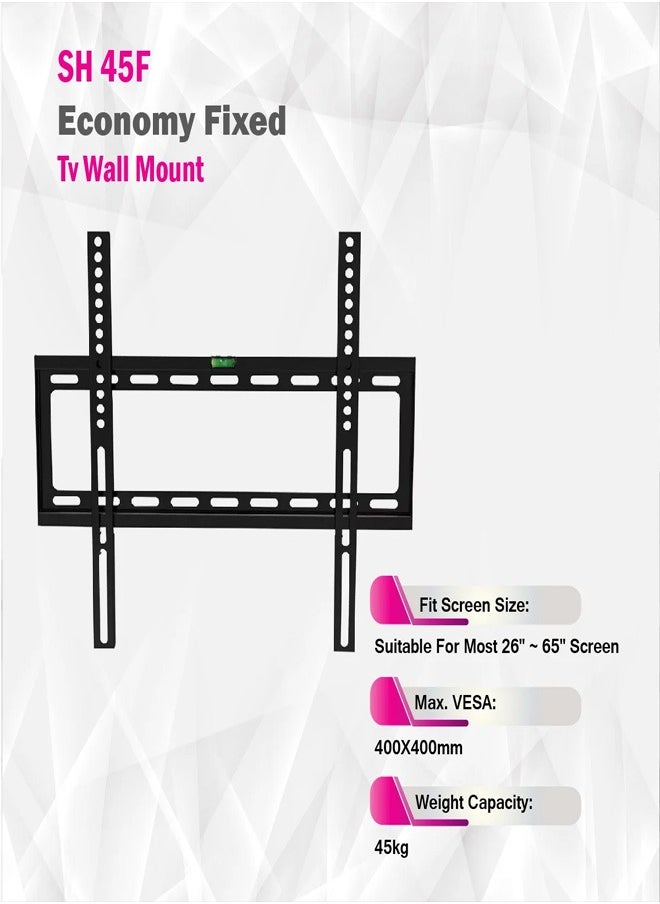 Skill Tech SH 45F Fixed TV Wall Mount Bracket for 26-65 Inch LED/LCD Screens, VESA 400x400, Slim 30mm Profile, Max Load 45kg – Economic Series, Black  - Image 4