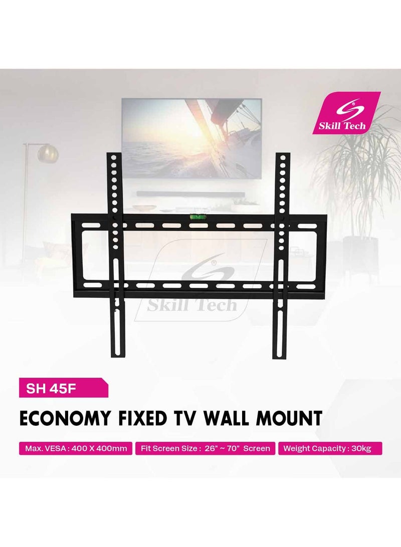 سكيل تك حامل حائط ثابت للتلفزيون SH 45F لشاشات LED/LCD مقاس 26-70 بوصة، VESA 400x400، تصميم رفيع 30 مم، أقصى حمولة 30 كجم - سلسلة اقتصادية، لون أسود - Image 4