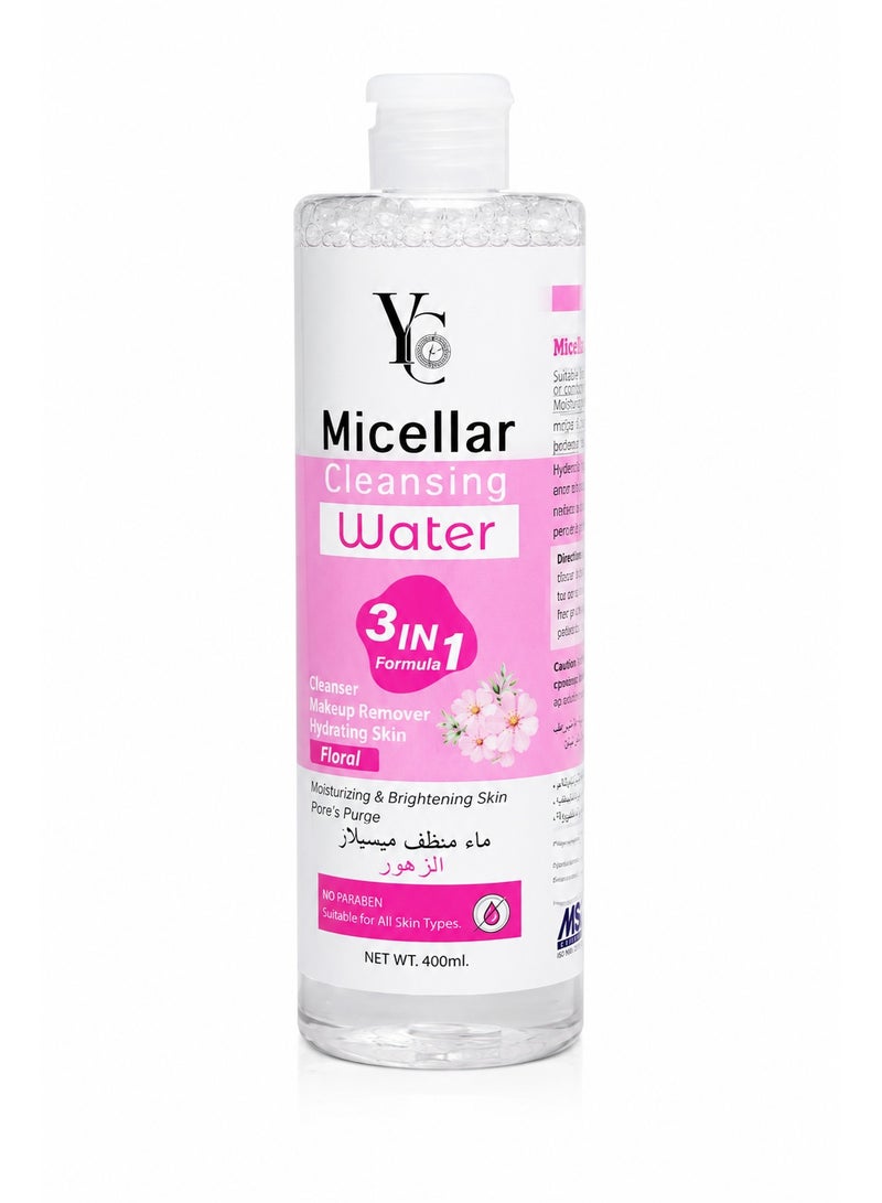 YC Micellar Cleansing Water, Floral, 3-in-1 Makeup Remover & Hydrating Cleanser, 400ml - Image 1