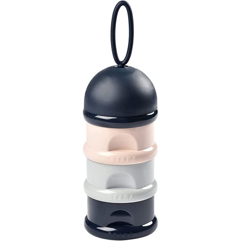 BÉABA - Formula Dispenser - Storage for Baby Milk Powder - Stackable - 3 Compartments - 100% airtight - Long-term use as a snack Box - Pink/Blue/Grey - Image 1