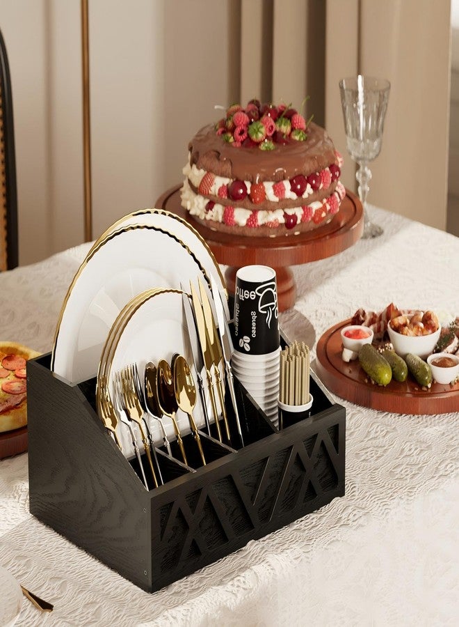 Vecxoty Paper Plate Dispenser, Paper Plate Holder for Kitchen Counter(Black) - Image 3