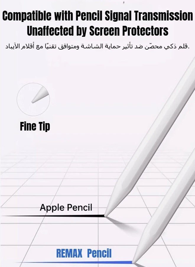 ريماكس قلم AP08 المغناطيسي، يدعم التبديل بين نظامين. شحن سريع من النوع C. خاصية منع لمس راحة اليد، استشعار الإمالة. عمر بطارية طويل، خفيف الوزن وسهل الحمل. مزود برأس بديل. (أبيض) - Image 5