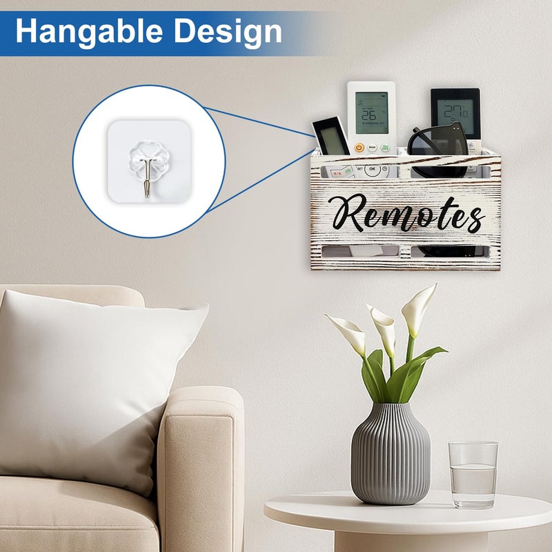 Hilislog Wooden Remote Control Holder Wall Mount Remote Organizer for Table TV Controller Holders Remotes Caddy for Bed Wall Bedside Organizer Storage Control Box Farmhouse Nightstand Couch Decor 2 slots - Image 3