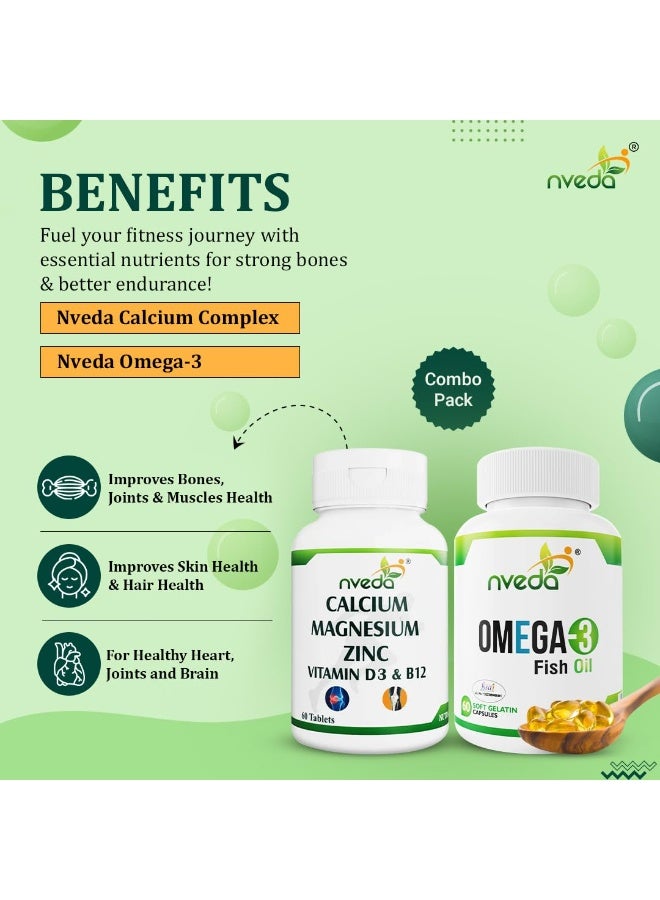 Omega 3 Capsule For Men & Women,Fish Oil 60 Capsules with Calcium,Magnesium,Zinc,Vitamin D & B12 for Healthy Heart,Eyes,Brain,Immunity,Bone & Joint Support,60 Tablets (Combo Pack),200 grams - Image 3
