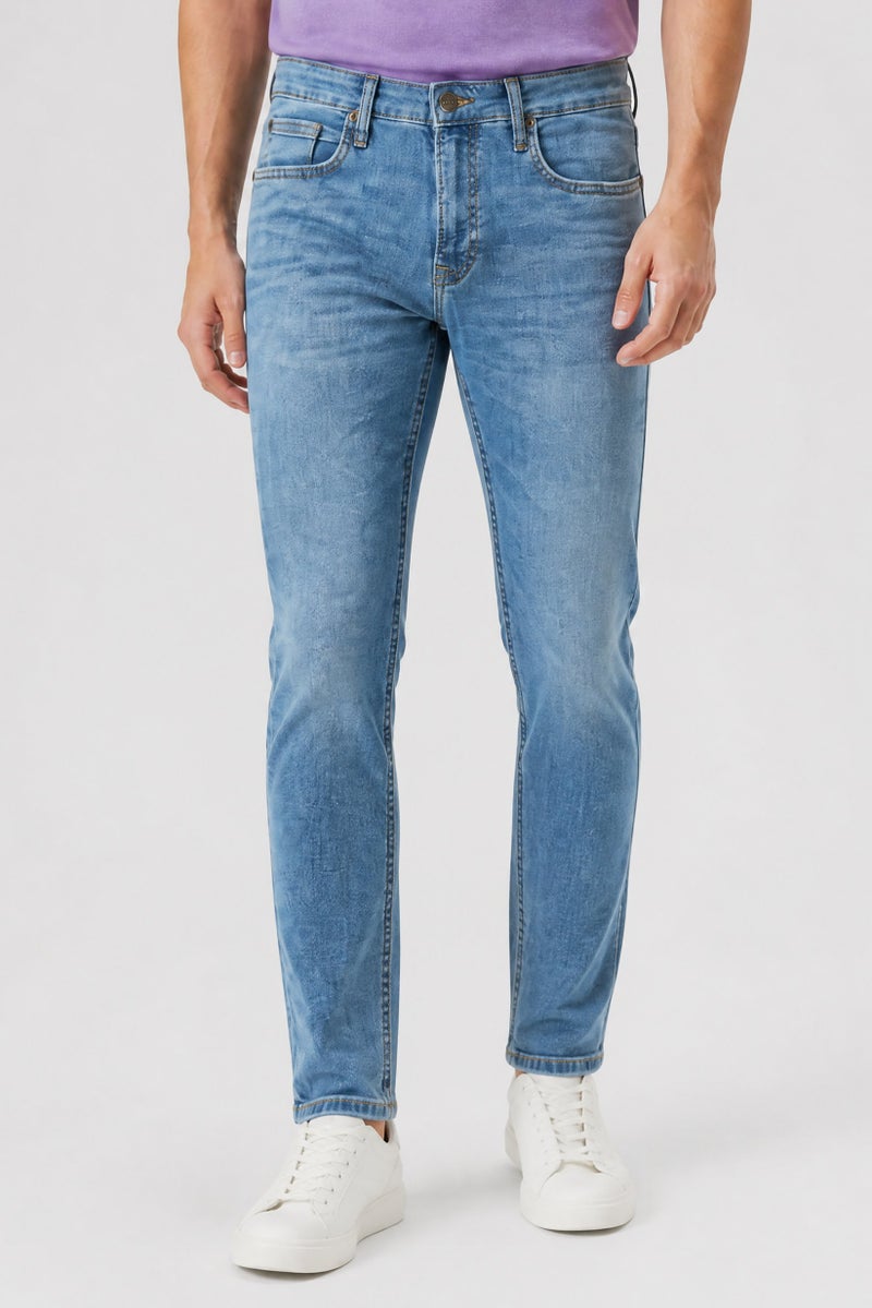 LEE Men Skinny Fit Stretchable Washed Denim Jeans, Blue - Image 1