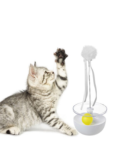 Cat Tumbler Toy,Tassel Teaser Stick with Rotating Toy Ball,Sports Exercise Puzzle Kitten Indoor Toys(white)