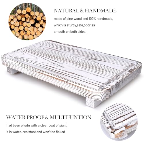 Gtencemen Bathroom Counter Tray Wood Pedestal Stand White Kitchen Countertop Trays Decorative Wooden Riser Display Stands Dish Soap Dispenser Holder for Bathroom Sink Accessories Kitchen Decor Vanity Tray - Image 4