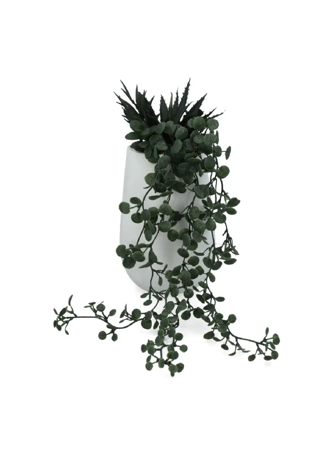 Atmosphera Decorative Artificial Jade and Aloe Vera Plant with Pot Green and White 16.5 x 16.5 cm 181501