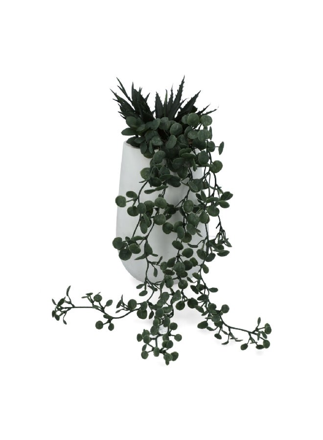 atmosphera Decorative Artificial Jade and Aloe Vera Plant with Pot Green and White 16.5 x 16.5 cm 181501  - Image 1