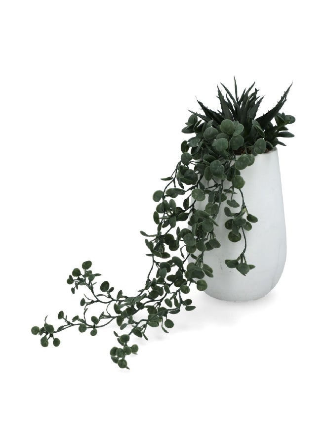 atmosphera Decorative Artificial Jade and Aloe Vera Plant with Pot Green and White 16.5 x 16.5 cm 181501  - Image 3