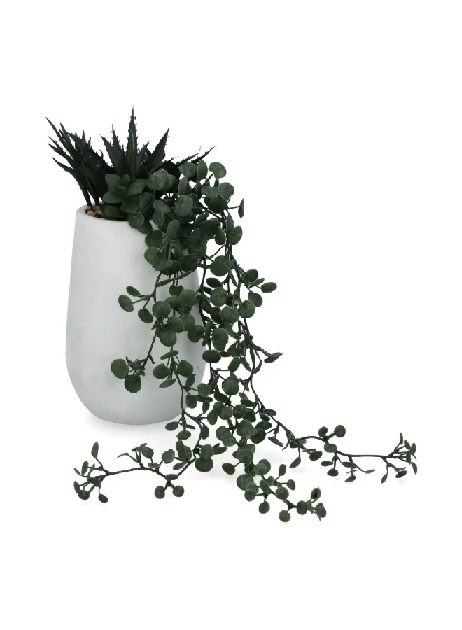 Atmosphera Decorative Artificial Jade and Aloe Vera Plant with Pot Green and White 16.5 x 16.5 cm 181501