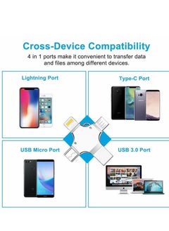 بيوينتي High Speed 4 In 1 Multi-function OTG USB Flash Drive Type-C Pen drive 3.0 Memory Disk For iPad Android iOS PC 256GB)  - Image 2