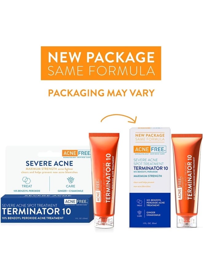 AcneFree Terminator 10 Acne Spot Treatment With Benzoyl Peroxide 10% Maximum Strength Acne Cream Treatment, 1 Ounce - Pack Of 1  - Image 2