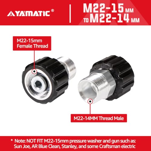 YAMATIC Pressure Washer Adapter, Metric M22-14mm Male to M22-15mm Female Fitting, Connect M22-14mm Pressure Washer Hose with M22-15mm Outlet Pressure Washer and Gun,1pcs - Image 5