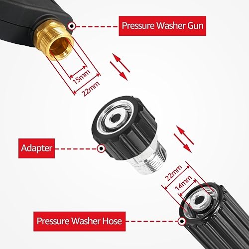 YAMATIC Pressure Washer Adapter, Metric M22-14mm Male to M22-15mm Female Fitting, Connect M22-14mm Pressure Washer Hose with M22-15mm Outlet Pressure Washer and Gun,1pcs - Image 2