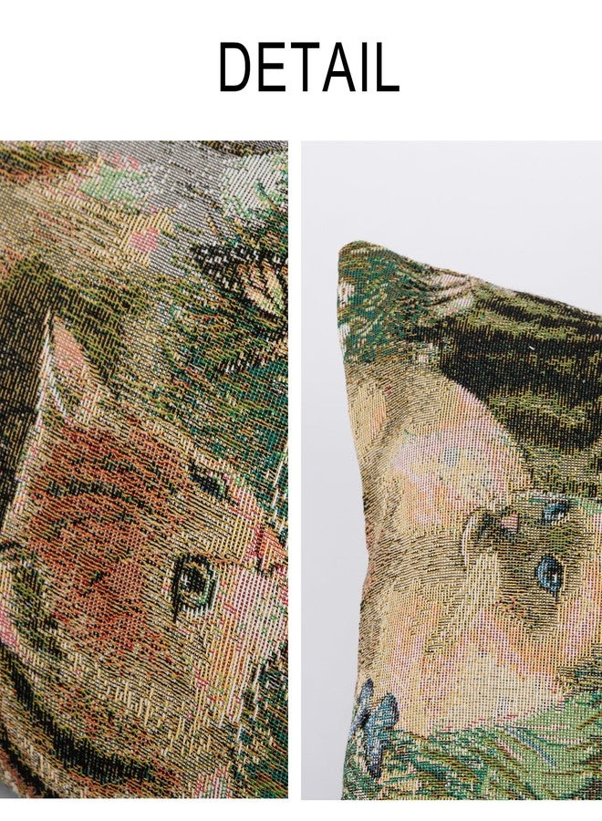 RinRinfam Kitten Series Lumbar Throw Pillow Cover 12x 20, Art Painting Cute Cat Farmhouse Neutral Linen Pillow Cushion Cases, Modern Decorative Pillows for Bed, Outdoor Couch Bedroom Car Green - Image 2